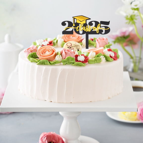 GOOHOCHY Happy Graduation Cake Topper Black Plastic Decor for Graduation Party Supplies Elegant Design