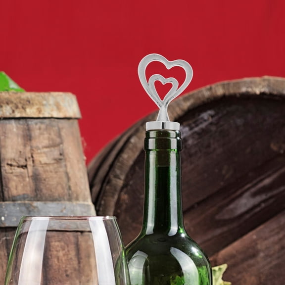 GOOHOCHY HeartShaped Wine Bottle Stopper Silver Metal with Rubber Plug for Wedding Favors and Parties 0.75 inch