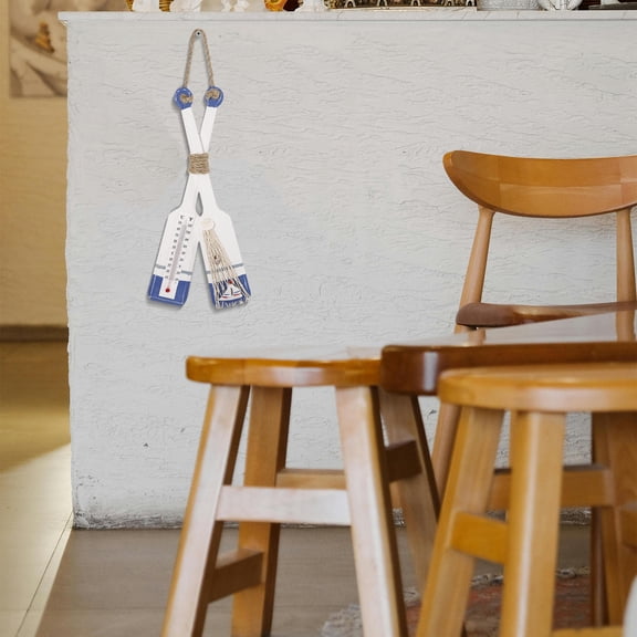 GOOHOCHY Household Ornaments Diy Decorative Oar Seaside Party Ornaments Vintage Mediterranean Style Wooden Paddle With Thermometer