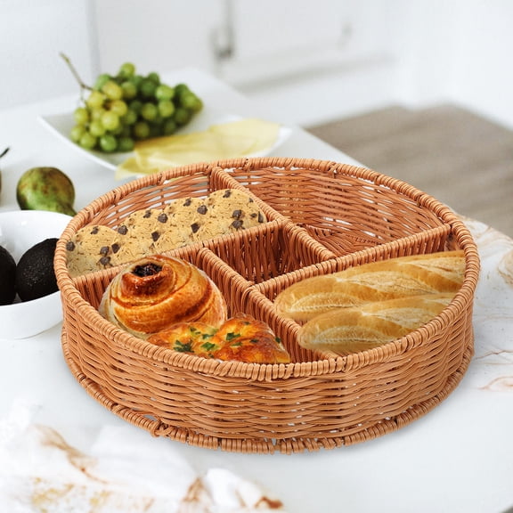 GOOHOCHY Imitation Rattan Snack Holder Candy Container Wicker Woven Basket Light Brown