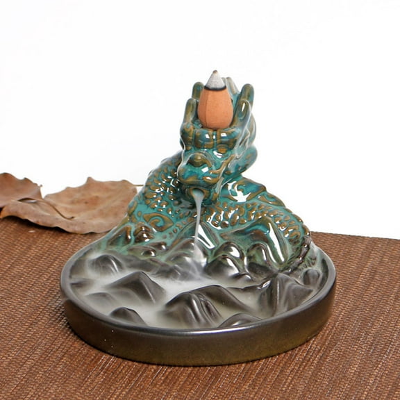 GOOHOCHY  Incense Burner Bronze Tone Dragon Smoke Waterfall Effect Holder