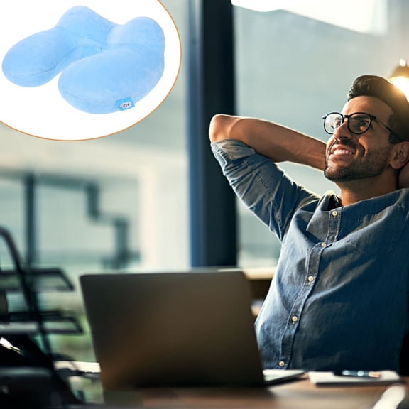 GOOHOCHY Inflatable Travel Neck Pillow U Shaped Airplane Sleeping Blow Up Neck Support Air Pillow for Traveling on Plane Long Flights Washable Sky-blue