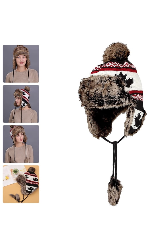 GOOHOCHY Knitted Hat Stylish Warming Hat Ear Warm Hat Autumn Women Hat