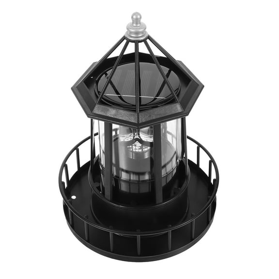 GOOHOCHY LED Solar Lamp with Revolving Light Black ABS and Iron for Home Use 360 Degrees Rotation