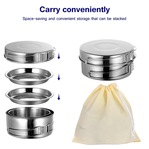 GOOHOCHY LIOOBO 8pcs Portable Cookware Stainless Steel Cooking Tool Set for Trekking Hiking Backpack Picnic Outdoor Sets with Bag