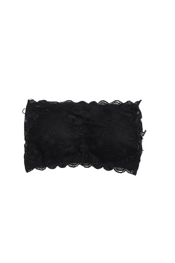 Lace Strapless Bandeau Tube Tops Bra with Falsie for Women Ladies Free Size (Black)