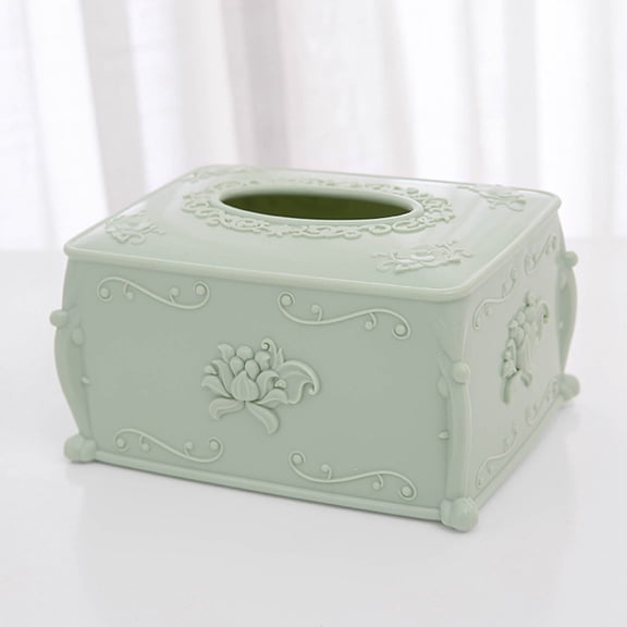 Mobutofu Flower Carving Tissue Box Green Plastic Vintage Style Organizer