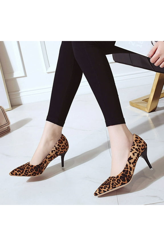 GOOHOCHY Leopard Print Women's Pointed Toe High Heel Pumps, Stylish Artificial PU Shoes for Party, 1 Pair