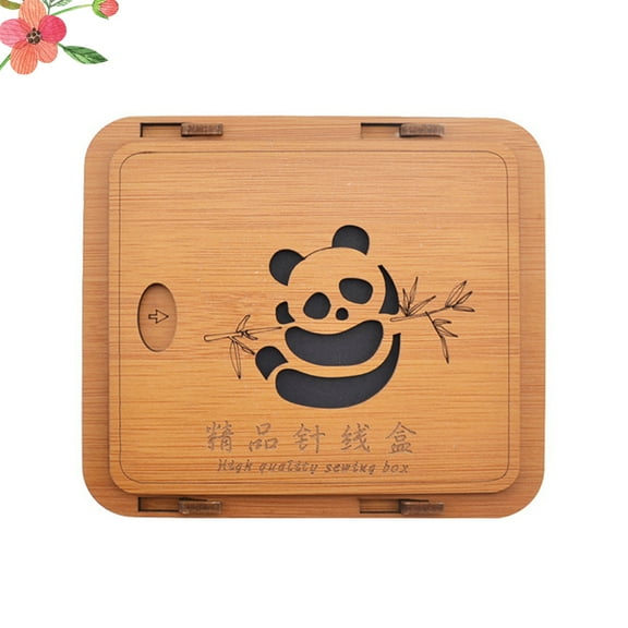 GOOHOCHY Light Brown Metal Sewing Box for Storage Lightweight Organizer with Panda Pattern Size 1Pc