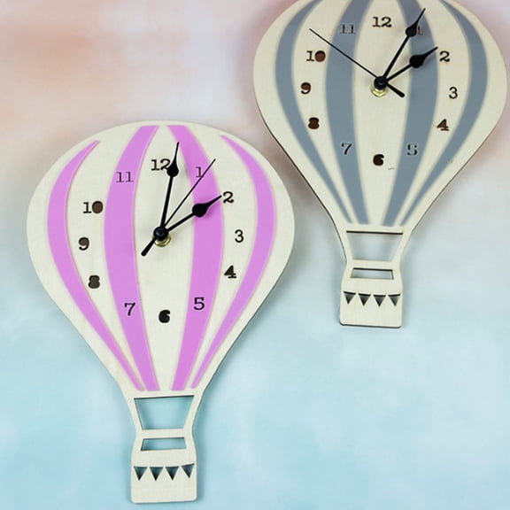 GOOHOCHY Light Grey Hot Air Balloon Design Wall Clock Timber Art Decor for Home Office Decoration 11.8x11.8 Inches