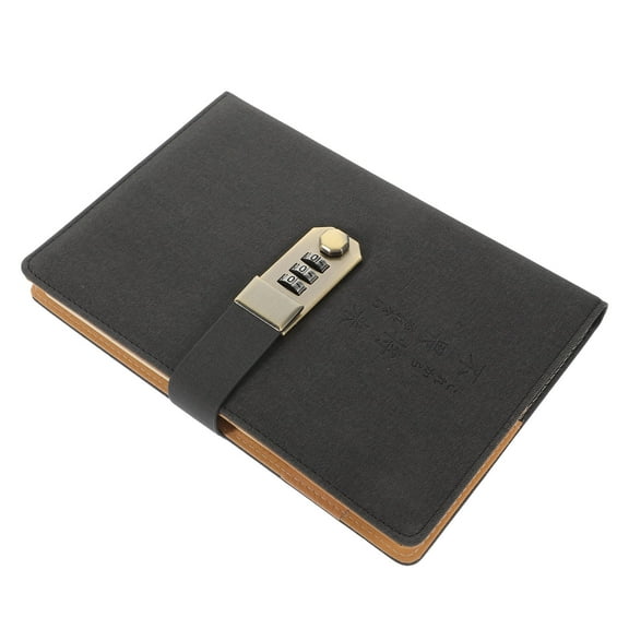 GOOHOCHY Lockable PU Notebook with Password Security for Office Use, Black, Practical Design, 6 x 8 Inches