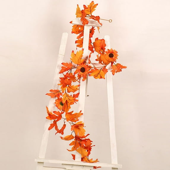 Mobutofu Fake Vine Pendant Orange Silk Cloth Maple Leaf Garland 1Pcs 67X5.9X5.9in