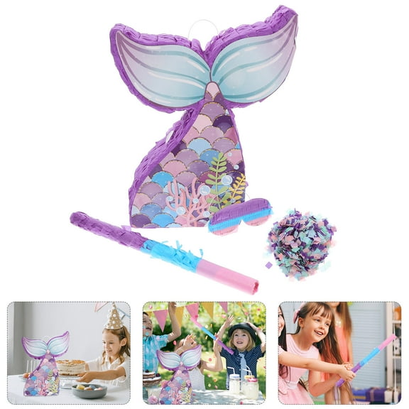GOOHOCHY Mermaid Tail Pinata Birthday Party Toy Made of Paper Multi Color for Home Use 1 Piece