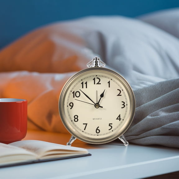 GOOHOCHY Metal Alarm Clock Roman Numerals Table Bedside Silent Alarm Clock Sweep Seconds Alarm Clock