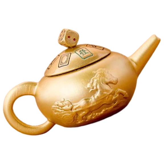 ADDHAT Decorative Teapot Tea Pot Figurine Golden Brass 1Pack