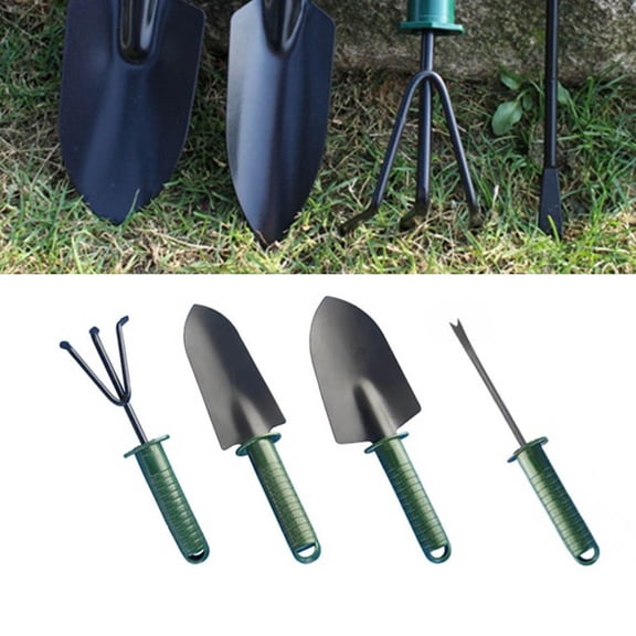 GOOHOCHY Mini Gardening Tool Set 4 Piece Durable Metal Tools for Planting Flowers Herbs and House Plants Olive Green