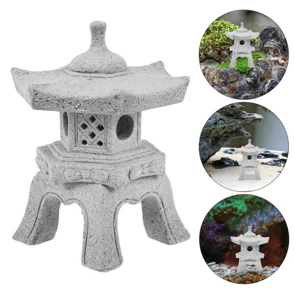 GOOHOCHY Mini Stone Lantern Statue Figurine Pavilion Home Decor Grey