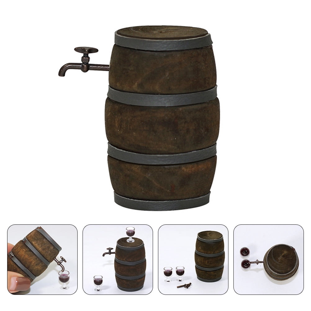 GOOHOCHY Mini Wooden Beer Barrel with Faucet for Decoration in Black Color Small Size 3.5 x 2.5 Inches