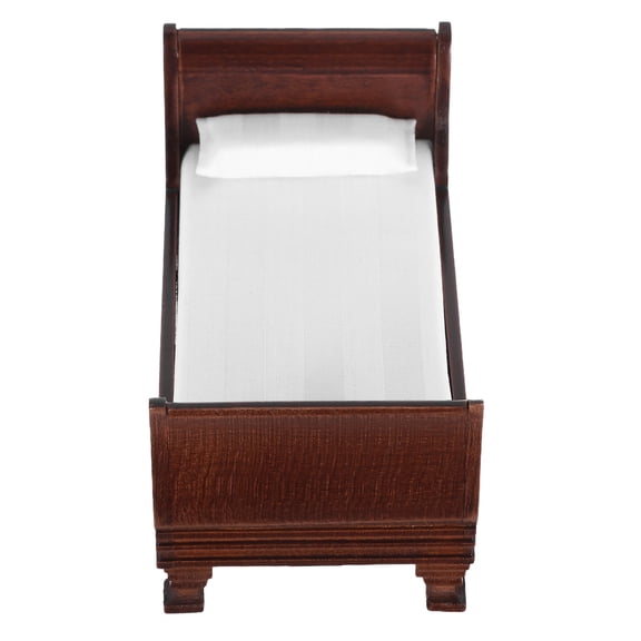 GOOHOCHY 1:12 Scale Miniature Wooden Dollhouse Furniture, Vintage Single Bed Realistic Bedroom Scene Model Accessory Decor