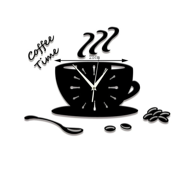 GOOHOCHY Modern Acrylic Wall Clock for Kitchen Home Decor with Coffee Theme 3D Hollow Numeral Design Black