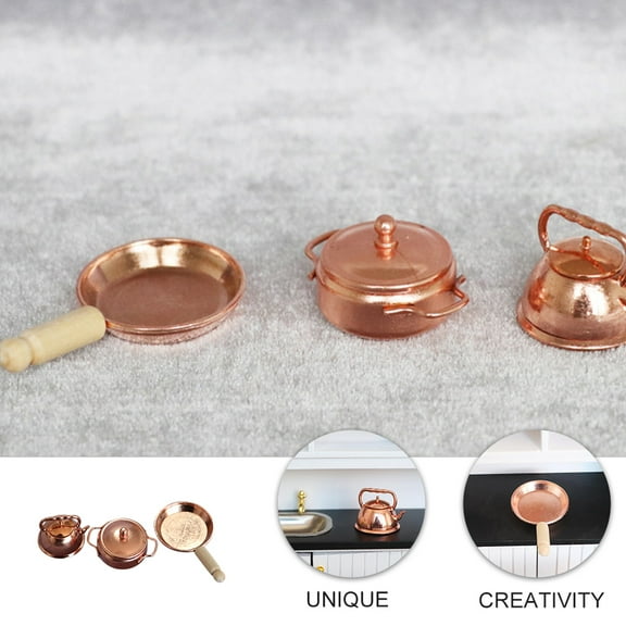 GOOHOCHY Modern Miniature Kitchen Set with Golden Alloy Finish for Mini House Decoration, 1 Complete Set