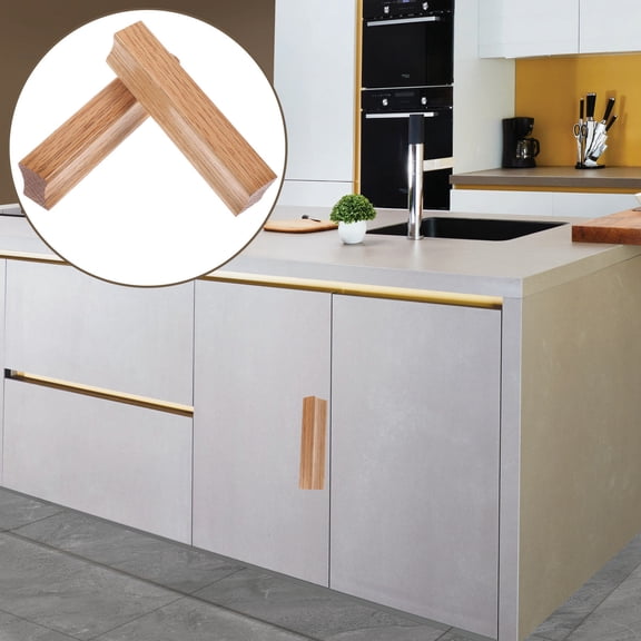 GOOHOCHY Modern Wood Drawer Pull for Kitchen Bathroom Cabinet Handle Replacement 2pcs Light Yellow