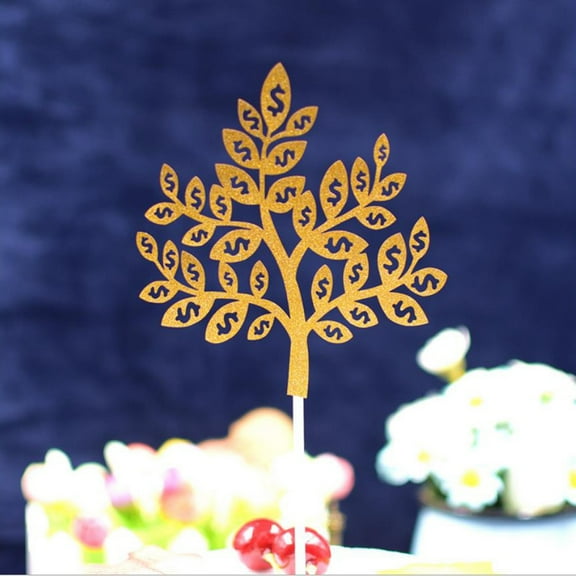 GOOHOCHY Money Tree Cake Toppers, 20 Assorted Color Paper Picks for Birthday Party Cake Decoration and Celebration