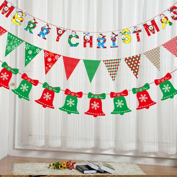 GOOHOCHY Multi Colored Paper Flag Bunting 3.5m Long With Square Letters For Christmas Decorations 1Set