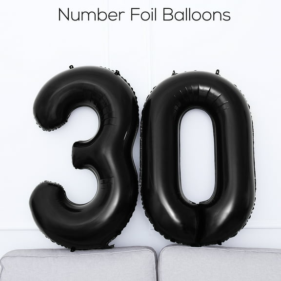 FUEENIRVA Party Decoration Black Foil Number Balloons with Convenient Inflation and Linking Hole