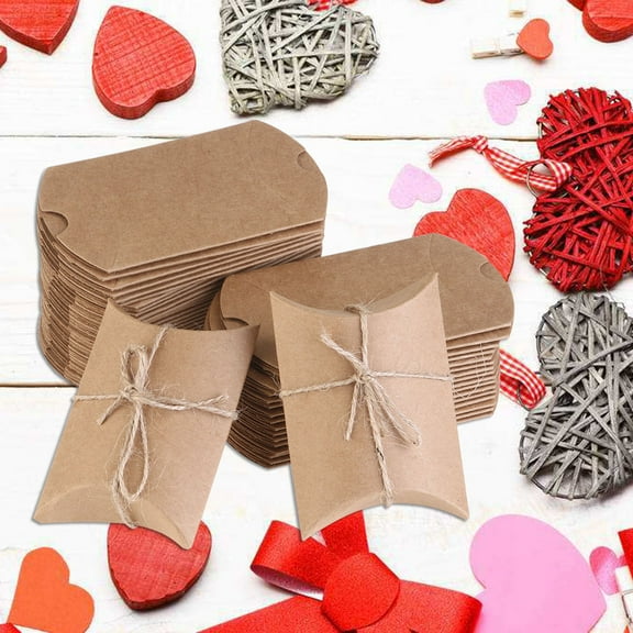 GOOHOCHY NUOLUX Vintage Boxes Brown Shabby Rustic Wrapping Gift Candy Boxes with Rope Wedding Favor Pack of 50