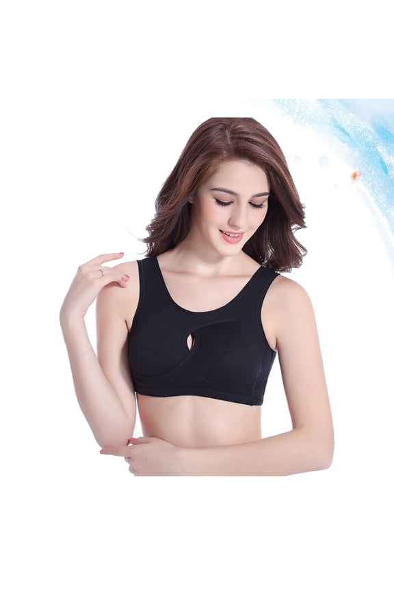 Women's Cotton Sleep Bra Black XL, Soft Breathable Nightwear with Removable Padding for Comfortable Fit
