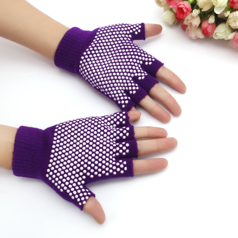 GOOHOCHY  Non-Slip Yoga Gloves Cotton Pilates Fingerless Hands Purple