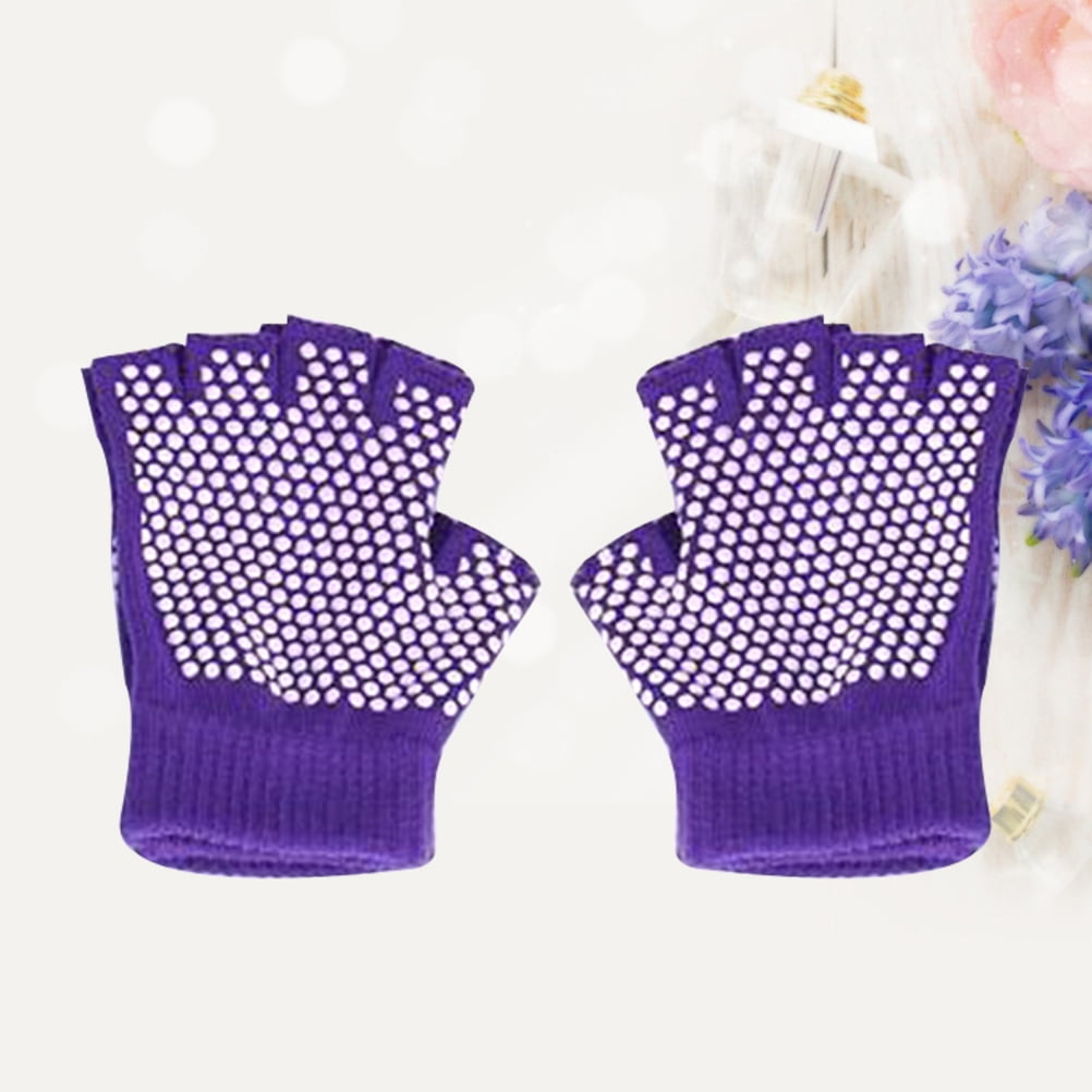 GOOHOCHY  Non-Slip Yoga Gloves Workout Cotton Pilates Hands Fingerless Purple