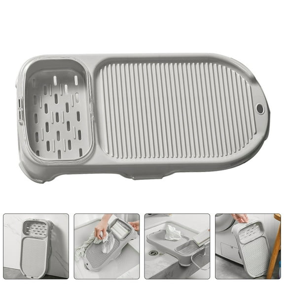 GOOHOCHY Non-slip Rectangular Washboard for 2Pcs in Light Grey for Laundry