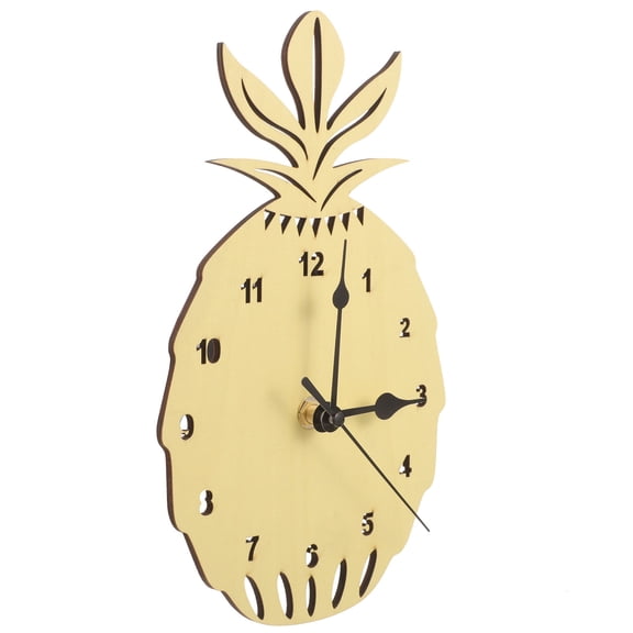 GOOHOCHY Nordic Style Silent Wall Clock with Clear Numbers for Timing Yellow Wood Pineapple Shape 10x10 Inches