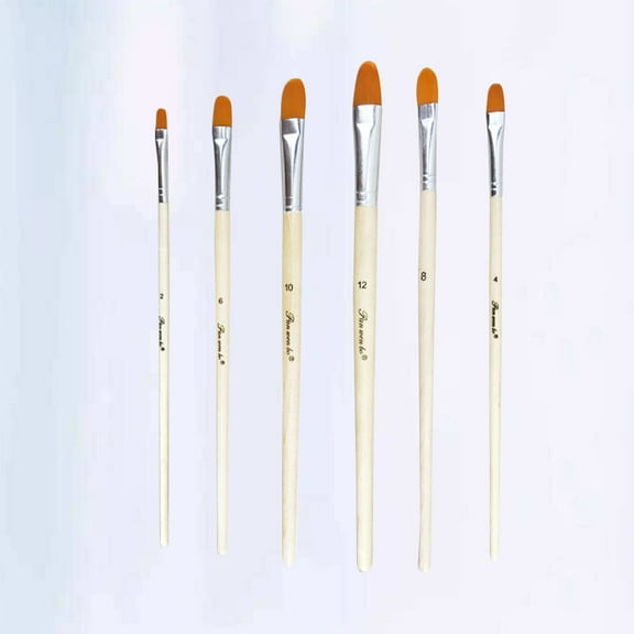 GOOHOCHY Nylon Paintbrush Set with Wood Handles and Aluminum Ferrules for Painting Various Scenes 6 Pcs