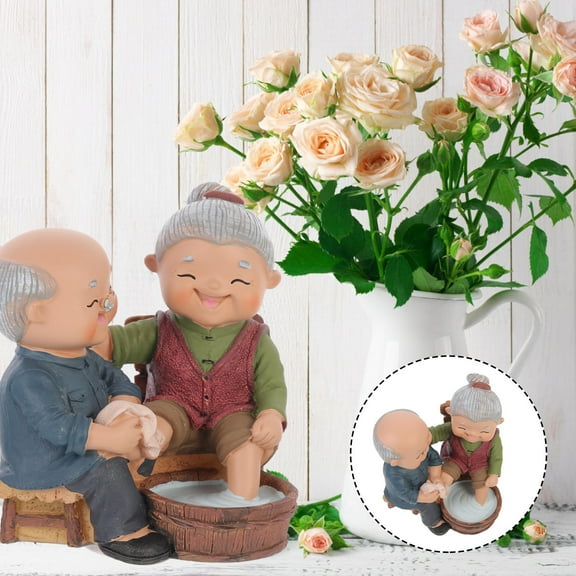 GOOHOCHY Old Couple Figurines Lovely Old Couple Washing Foot Figurine Grandparents Figurine