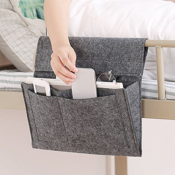 GOOHOCHY Hanging Bedside Organizer Storage Bag Bins for Bedroom, Grey, Space-Saving and