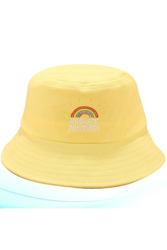 Outdoor Sun Visor Bucket Hat Wide Brim Rainbow Embroidery