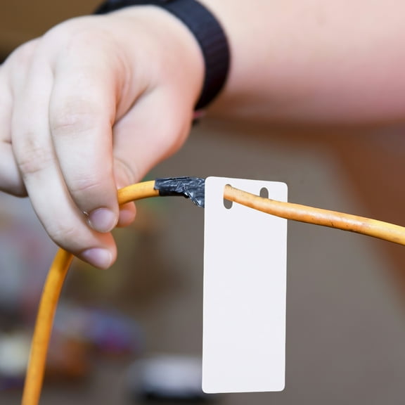 GOOHOCHY PVC Cable Tags for Electrical Use Blank Write-On Labels for Wire and Cord 50pcs Waterproof White