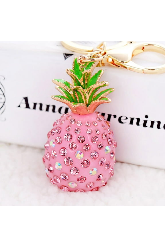 Pineapple Crystal Rhinestone Keyring Charm Pendant Bag Key Ring Keychain (Pink)