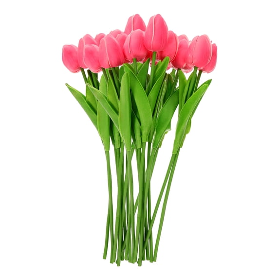 GOOHOCHY Pink Artificial Tulips Bouquet 20Pcs Pu Material Real Touch Fake Flowers Heads For Homeowners Couples