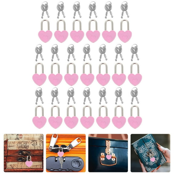 GOOHOCHY Pink Heart Shaped Padlocks with Key for Home Use Small Metal Locks Set of 20