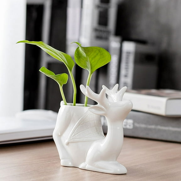 GOOHOCHY Plant Pots Lovely Deer Flower Pots 13.5X10.5CM White