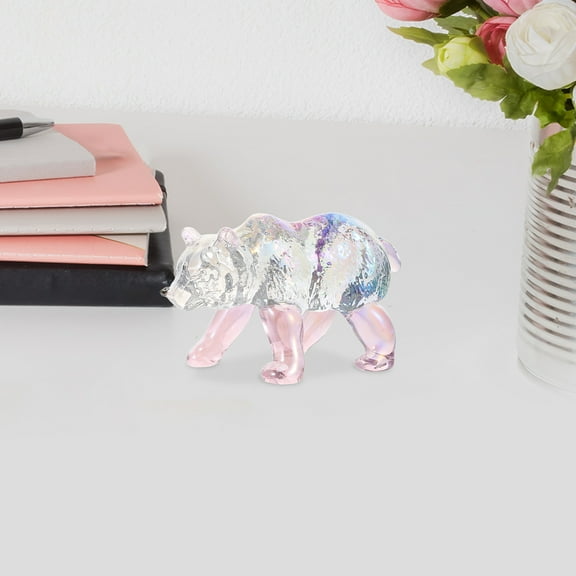 FUEENIRVA Animal Statue Crystal Bear Figurine Pink Crystal 1Pack