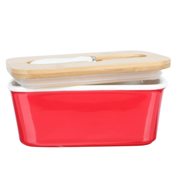 GOOHOCHY Porcelain Containers Butter Box with Knife Container with Cutter 16.8X9.8CM Red