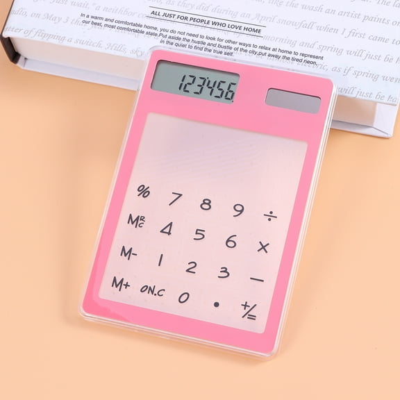 GOOHOCHY Portable Mini Calculator with Transparent Touch Screen for Students Solar Powered Plastic Pink 6.5 x 4.2 inches