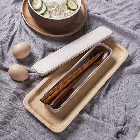 FUTUREORYY 4Pcs Wood Tableware Set with Chopsticks Spoon and Rest in Assorted Colors for Travel Camping