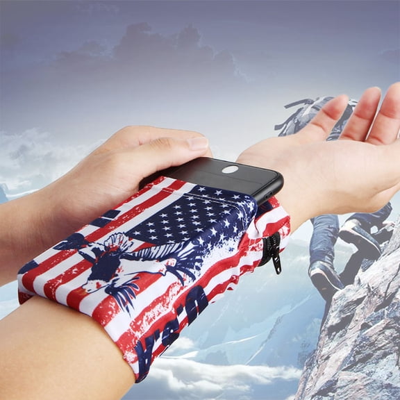 GOOHOCHY Printing Breathable Mobile Phone Holder Wallet Smart Phone Arm Bag Gym Running Armband Phone Bag Multifunctional Storage Bag for Women and Men (American Flag Prints L