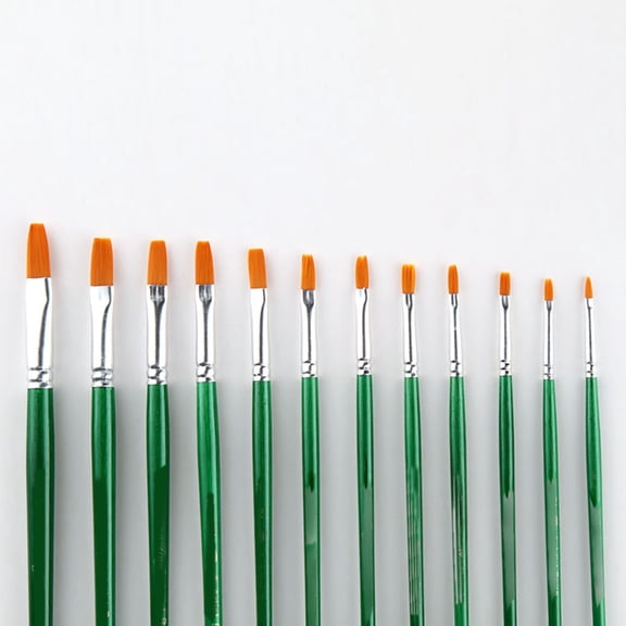 GOOHOCHY Professional 12-Piece Paint Brush Set for Acrylic Oil Watercolor Painting with Round Pointed Nylon Bristles Green Handles